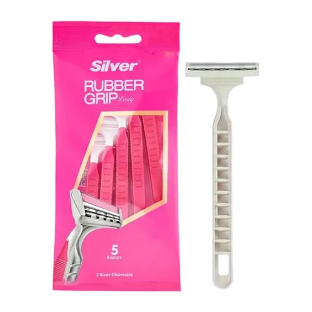خودتراش زنانه مدل Rubber Grip بسته ۵ عددی سیلور