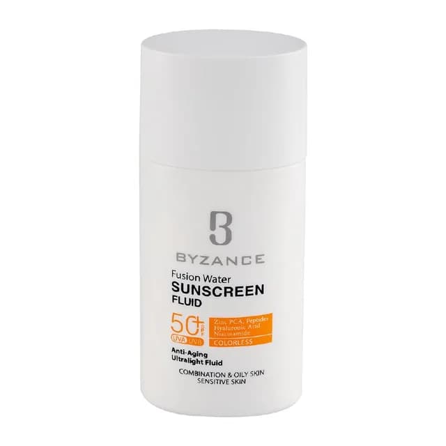 فلوئید ضد آفتاب مدل فیوژن واتر حاوی ضد چروک با SPF50 حجم ۵۰ میلی لیتر بیزانس