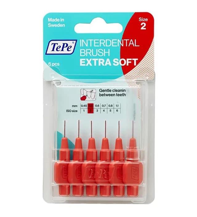 مسواک بین دندانی مدل ExtraSoft با برس بسیار نرم سایز ۲ بسته ۶ عددی ته په
