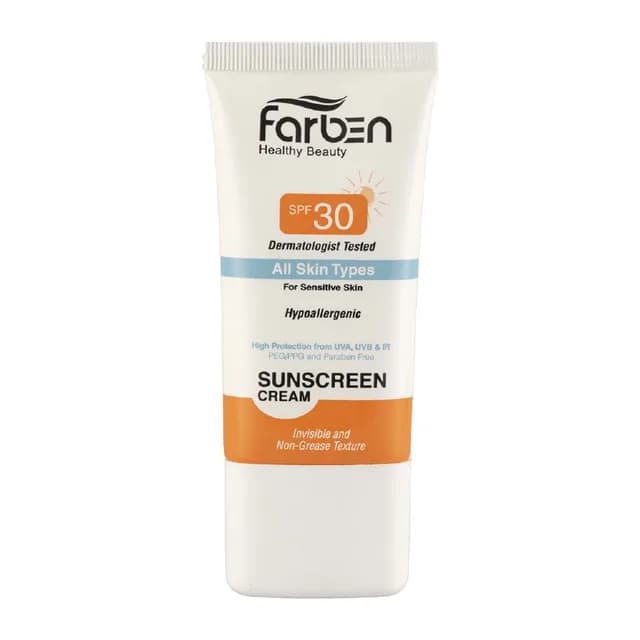 کرم ضد آفتاب با SPF30 مناسب انواع پوست حجم ۵۰ میلی لیتر فاربن